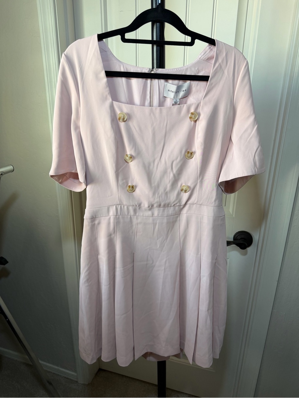 Adelyn Rae Pastel Pink Pleated Double-Breasted Mini Dress